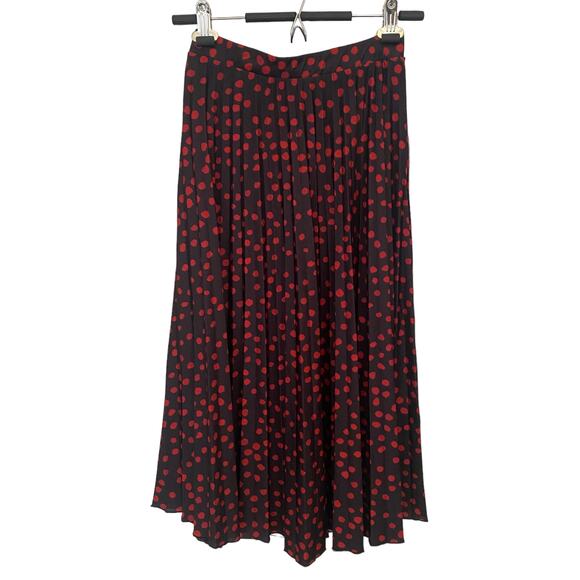 ASOS High Rise Pleated Polka Dot Midi Skirt Black Red Sz 2 / XS A line - Picture 5 of 8